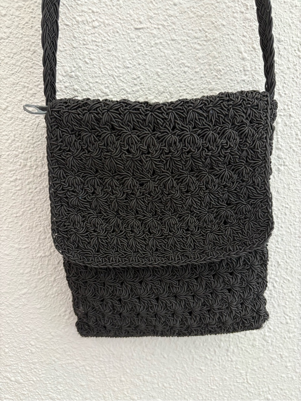 Simply Styled Black Woven Crochet Crossbody Bag